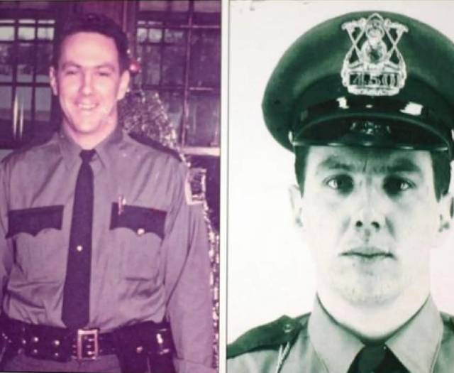Photos of St. Paul police Officer James T. Sackett from a reward poster