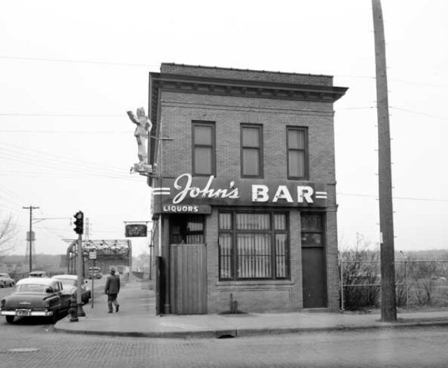 Exterior of John's Bar and Funhouse, 2500 Marshall St NE, ca. early 1950s